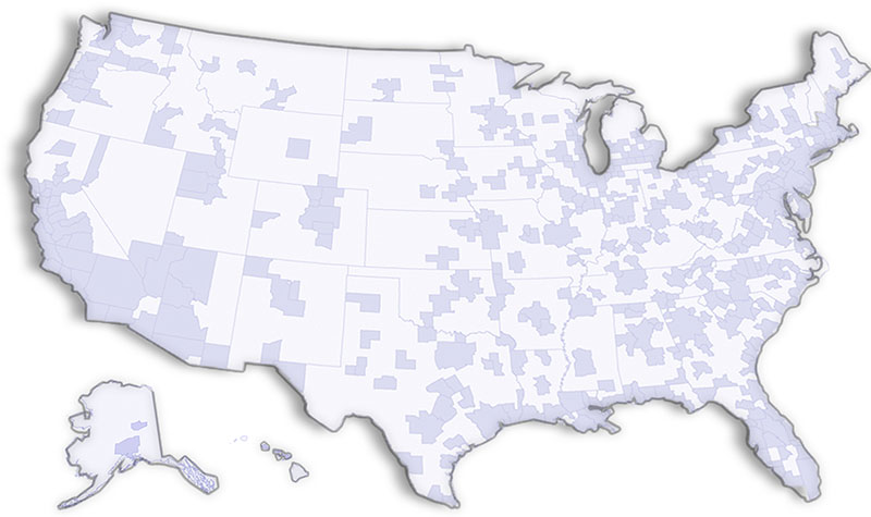 U.S. Map showing metropolitan statistical areas